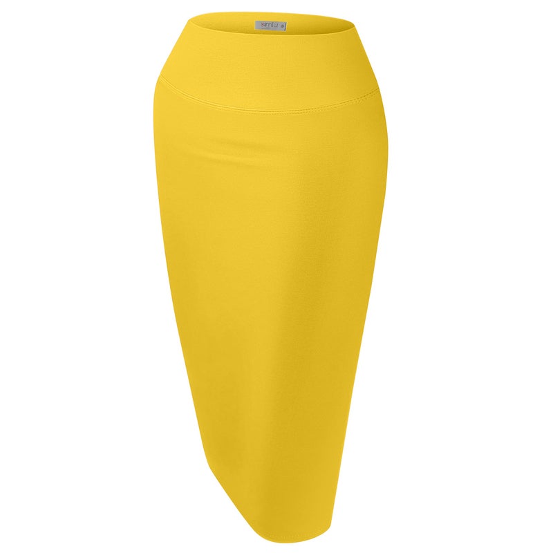 Simlu Women's Below the Knee Pencil Skirt for Office Wear - Made in USA ,Mustard ,Medium - Image 1